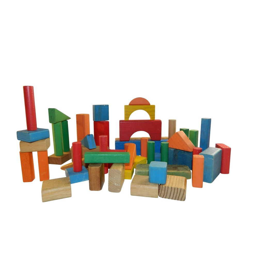 Playskool Wooden Building Blocks Kids 3D Multicolor Geometric Stacking 53pc Set